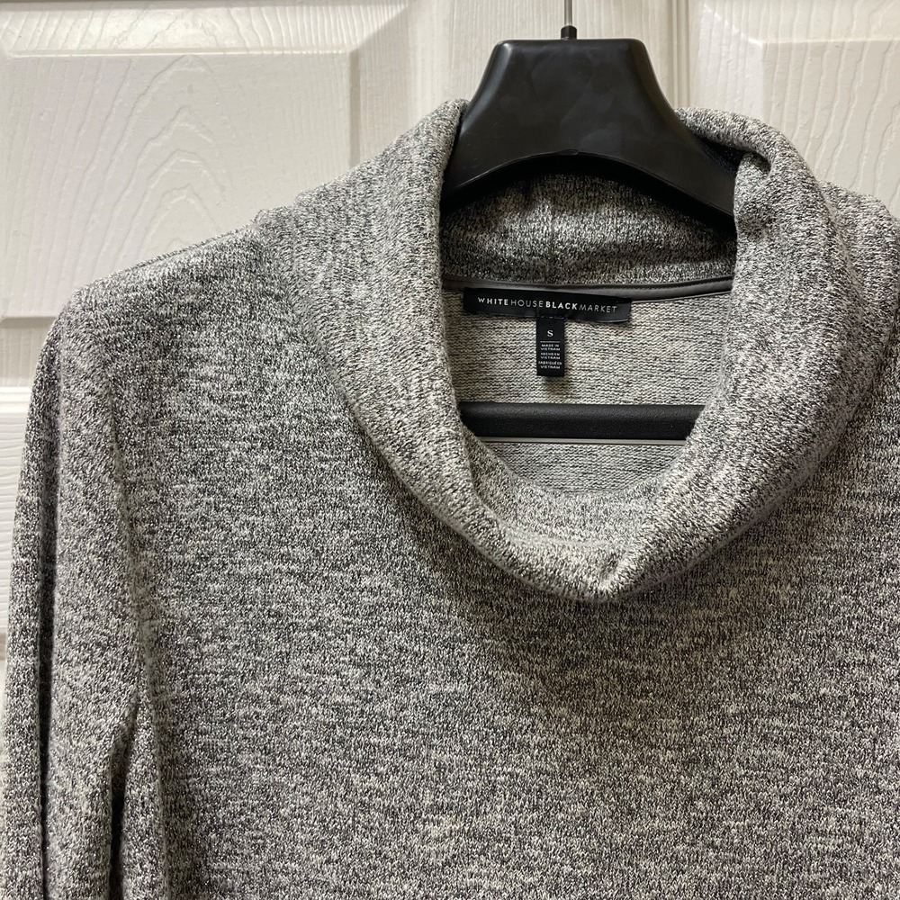 White House Black Market Women's Small Silver Metallic Cowl Neck Cropped Sweater